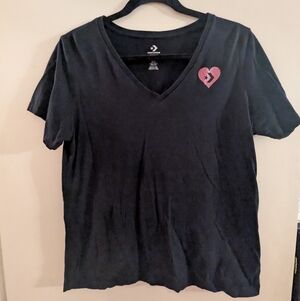 Converse Black V-Neck T-Shirt with Red Heart Logo
